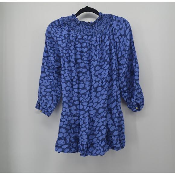 Loft Petite Women Blue Dress XSP Petites Cheetah Print Spot - Picture 2 of 13